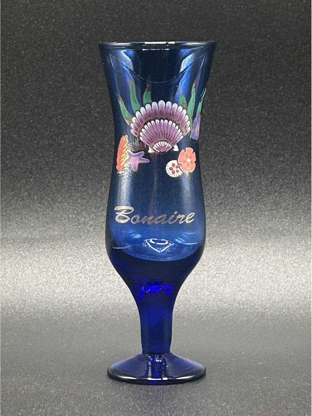 Vintage Cobalt Blue Hurricane Style Shot Glass Bonaire Souvenir